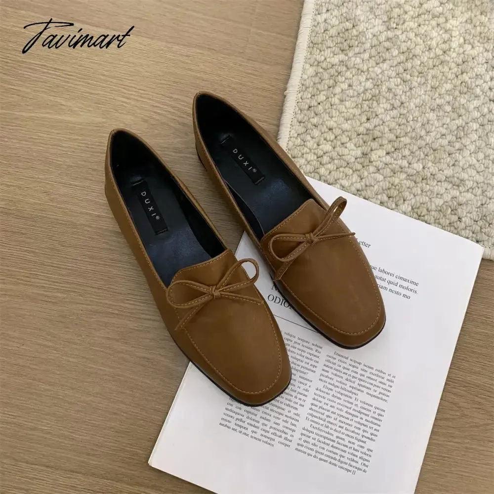 TAVIMART -  Bowtie Ballet Flats Shoes Fashion Square Toe Shallow Slip On Women Flat Shoes Ladies Casual Outdoor Ballerina Shoe