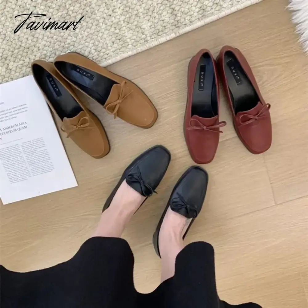 TAVIMART -  Bowtie Ballet Flats Shoes Fashion Square Toe Shallow Slip On Women Flat Shoes Ladies Casual Outdoor Ballerina Shoe