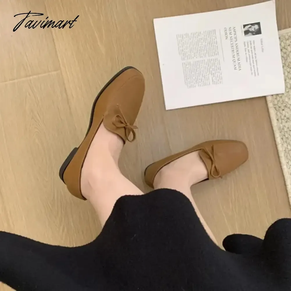 TAVIMART -  Bowtie Ballet Flats Shoes Fashion Square Toe Shallow Slip On Women Flat Shoes Ladies Casual Outdoor Ballerina Shoe