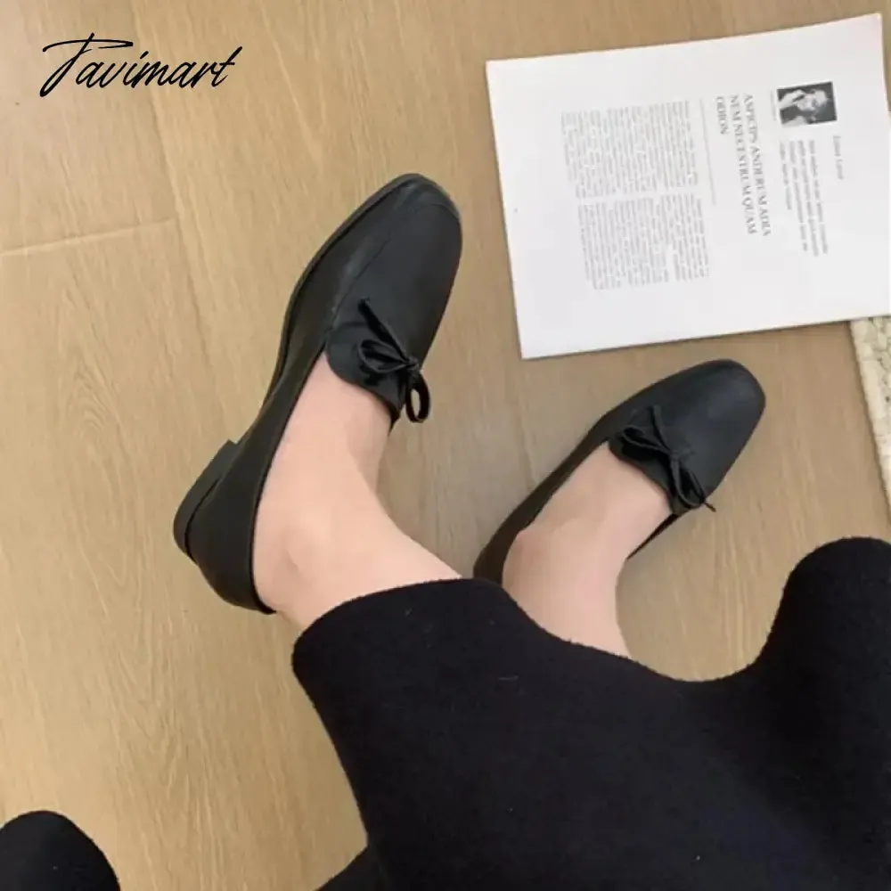 TAVIMART -  Bowtie Ballet Flats Shoes Fashion Square Toe Shallow Slip On Women Flat Shoes Ladies Casual Outdoor Ballerina Shoe