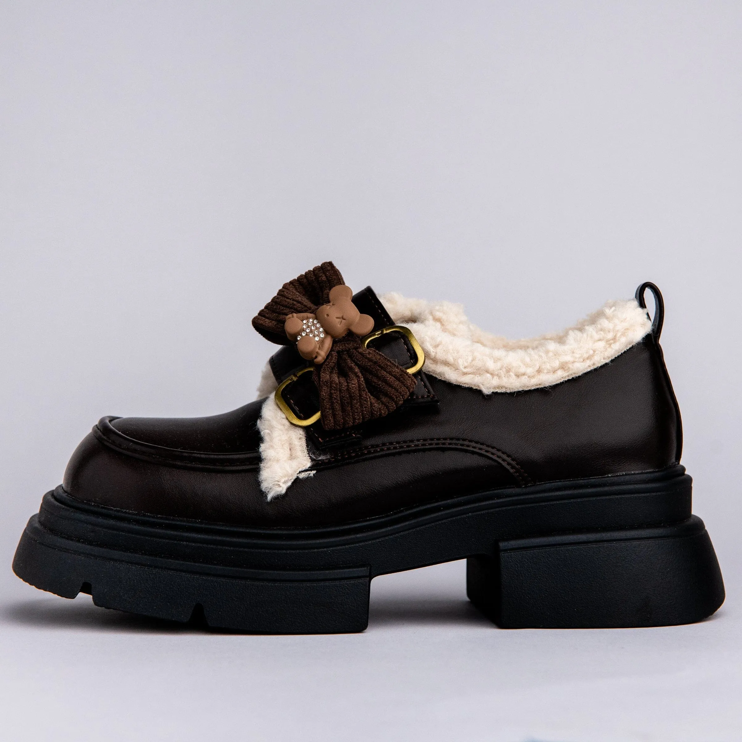 Ultra Soft Bears and Bows Chunky Plush Lined Loafers - Women's