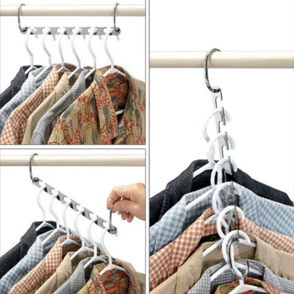 US 10-20Pc Metal Hook Magic Hanger Closet Clothes Organizer Space Saving Hangers