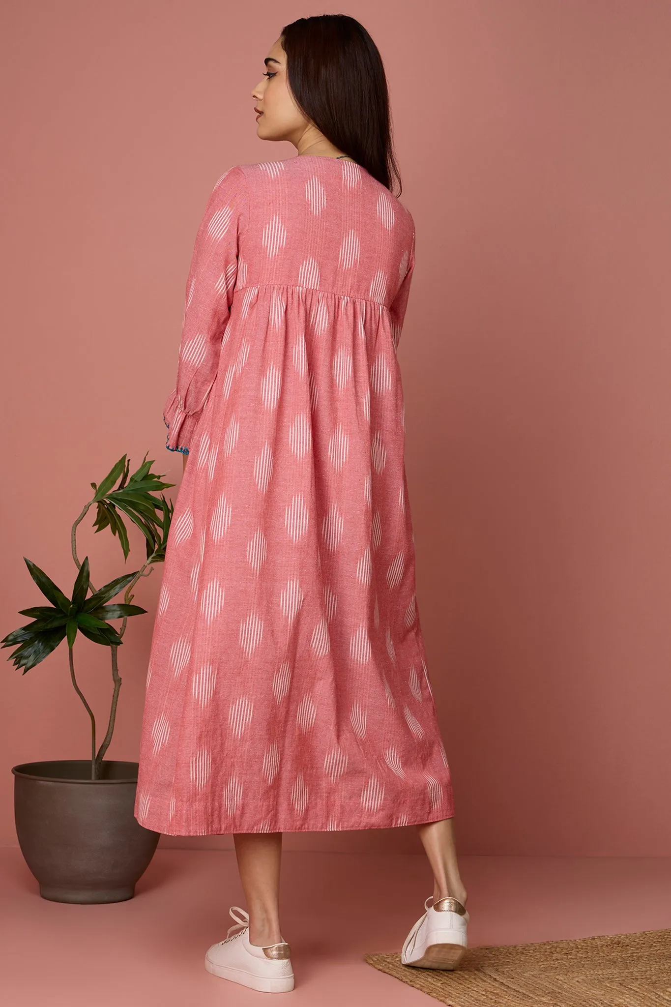 v-neck gather dress - Pink Cotton Cloud & Pale Speckles