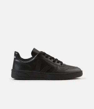 Veja Womens V-10 Leather Shoes - Full Black