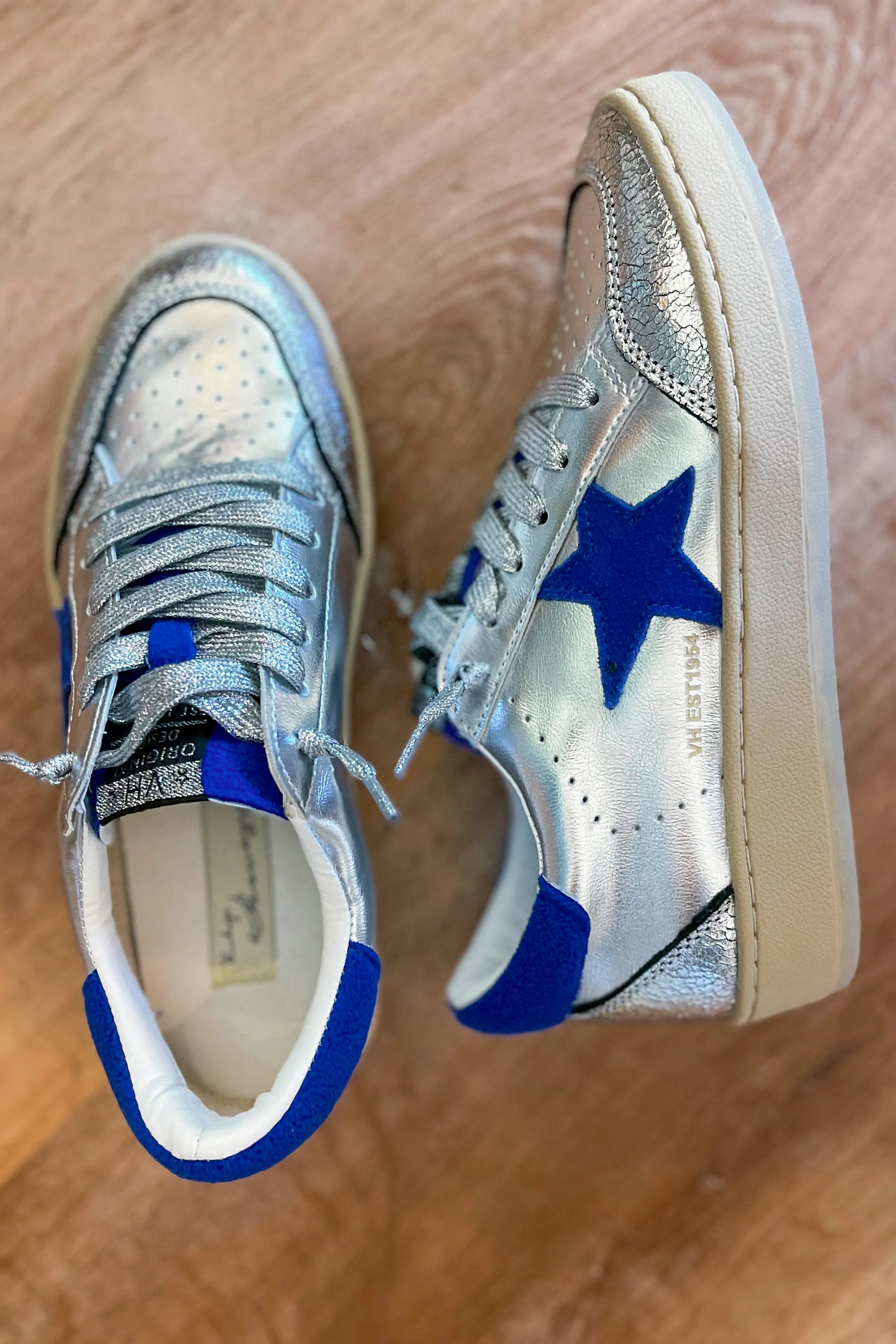 Vintage Havana Denisse 43 Metallic Washed Silver Blue Pop Low Top Sneaker *FINAL SALE*