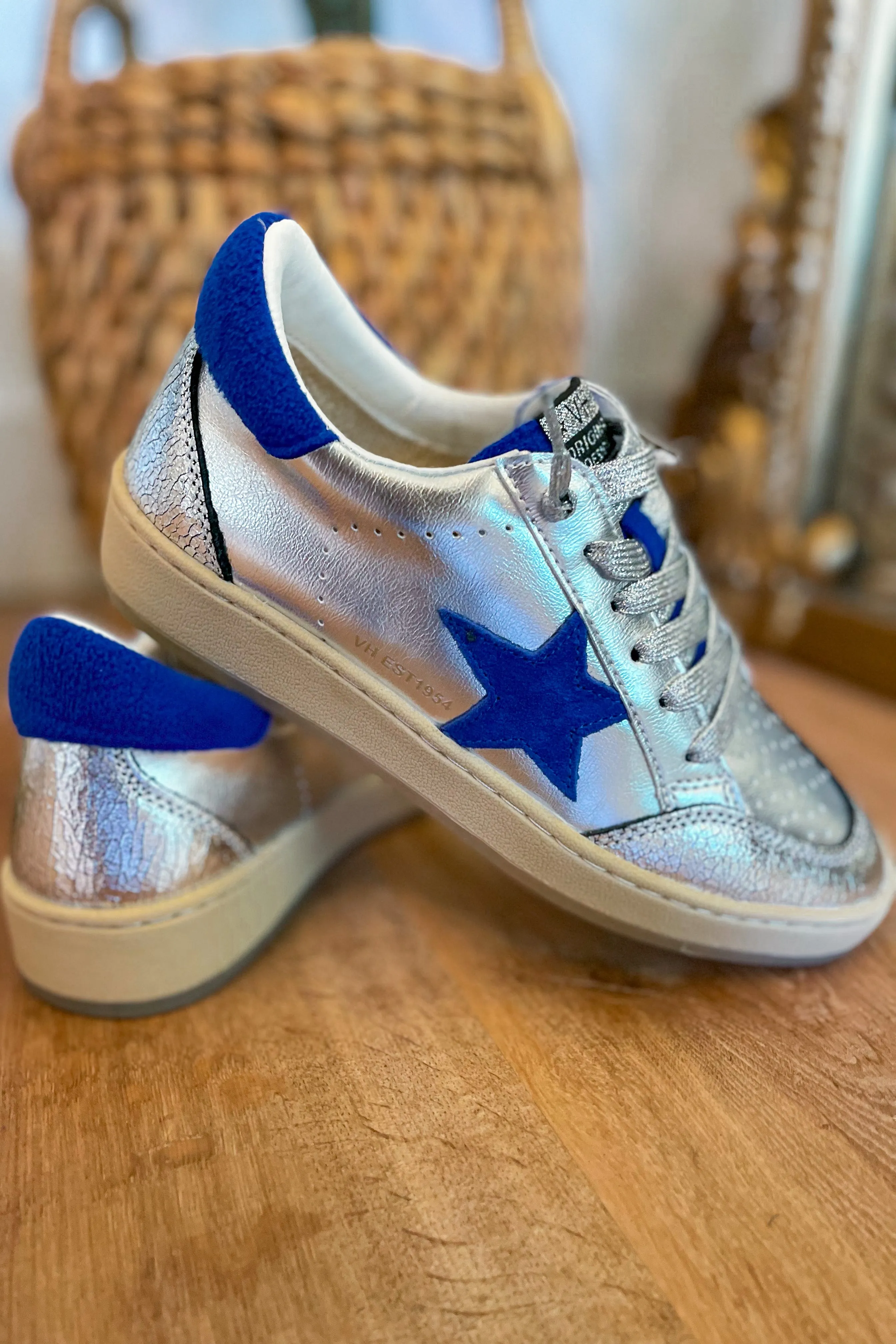 Vintage Havana Denisse 43 Metallic Washed Silver Blue Pop Low Top Sneaker *FINAL SALE*