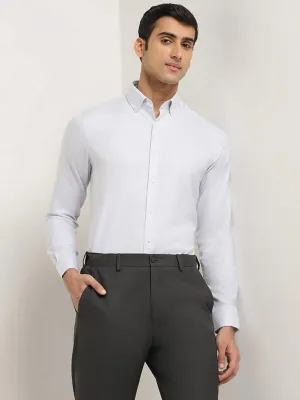 WES Formals Grey Self-Patterned Cotton Slim Fit Shirt