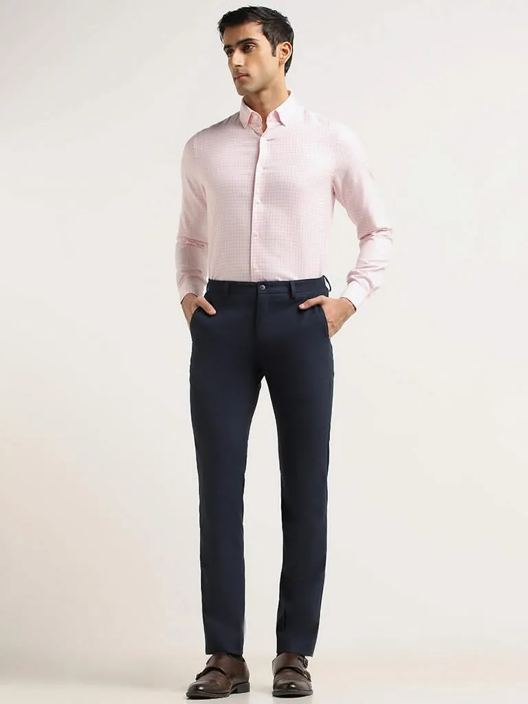 WES Formals Pink Checked Cotton Slim Fit Shirt