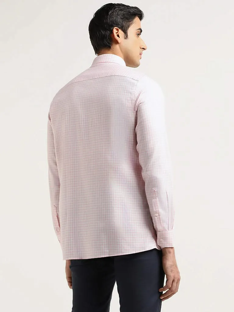 WES Formals Pink Checked Cotton Slim Fit Shirt