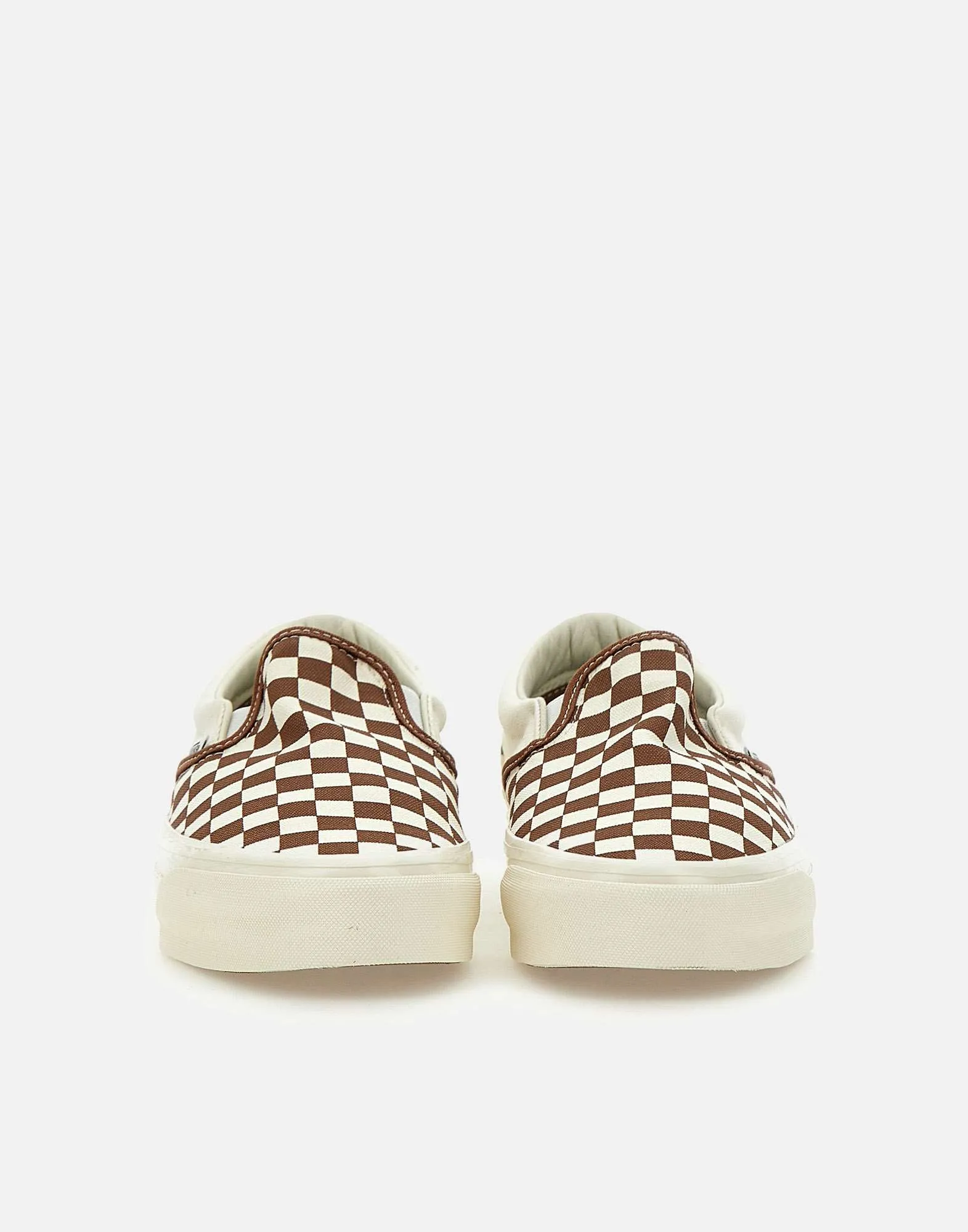 White and Brown Check Slip-On Trainers