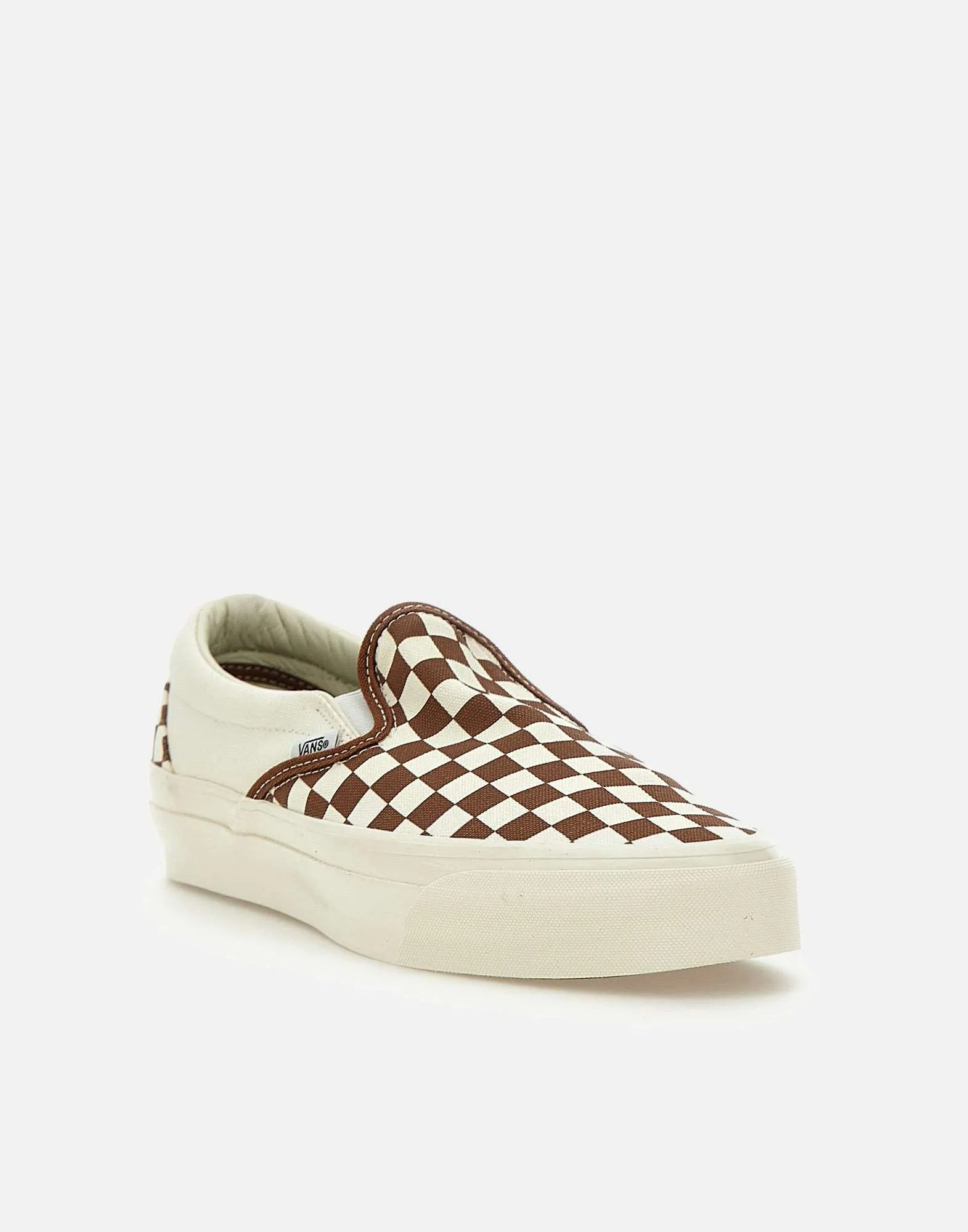 White and Brown Check Slip-On Trainers