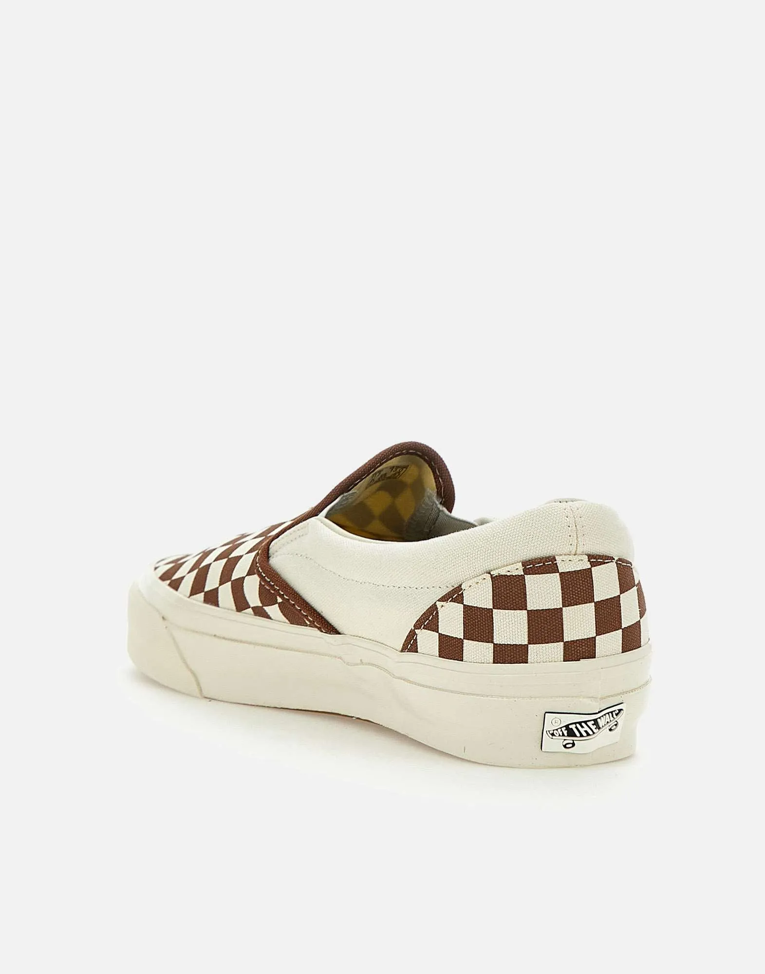 White and Brown Check Slip-On Trainers