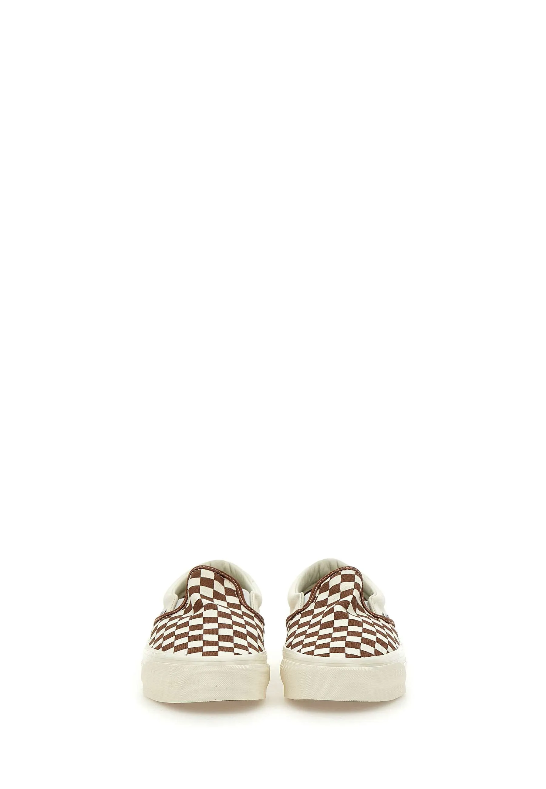 White and Brown Check Slip-On Trainers