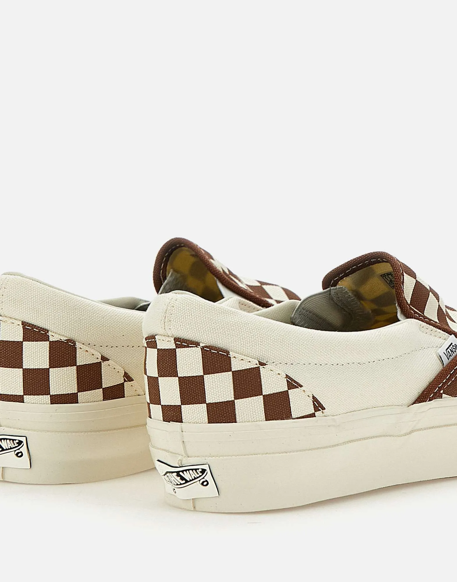 White and Brown Check Slip-On Trainers