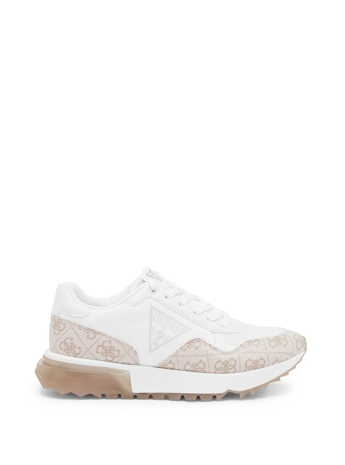 White and Taupe Melany Logo Sneakers