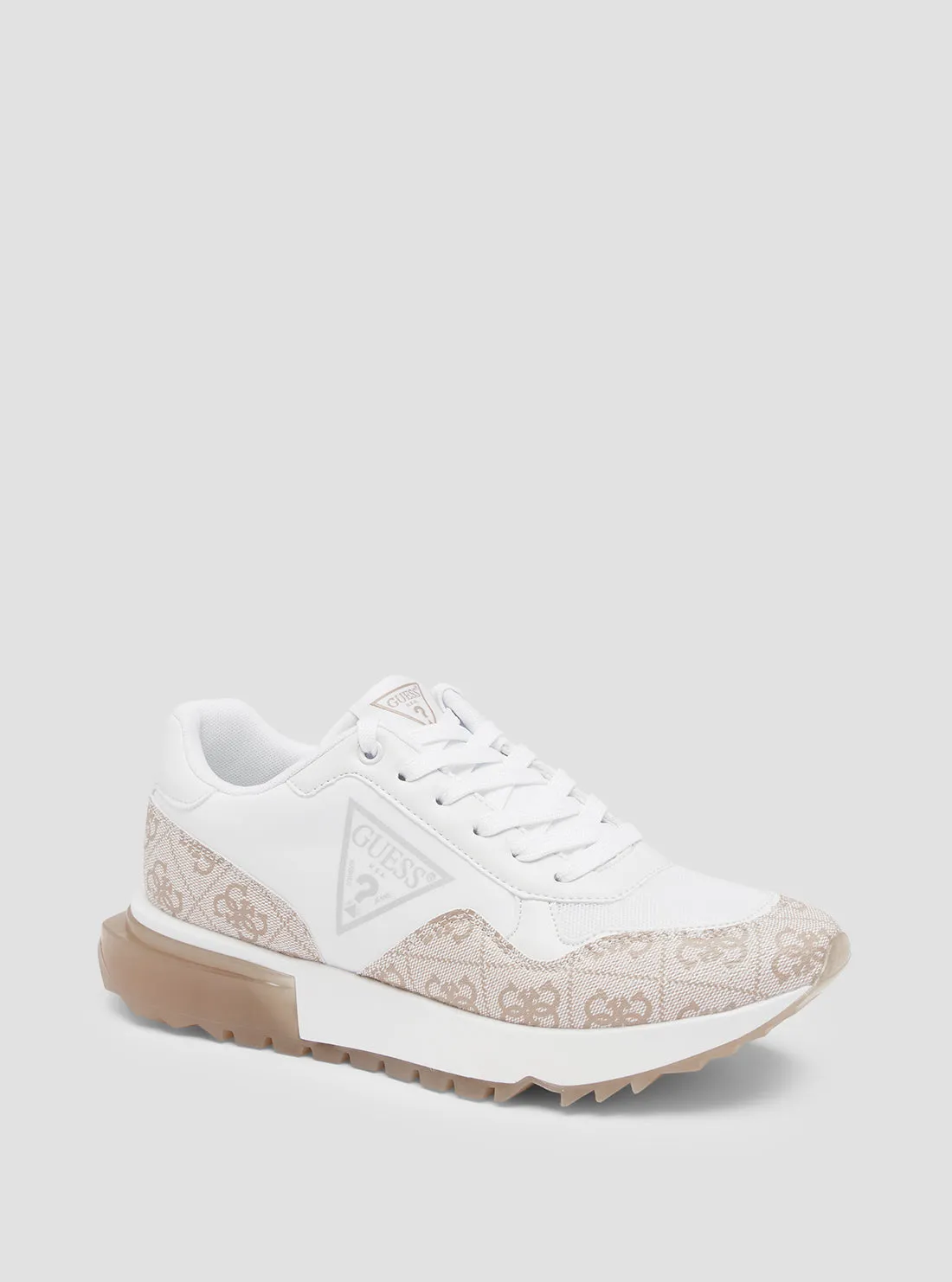 White and Taupe Melany Logo Sneakers