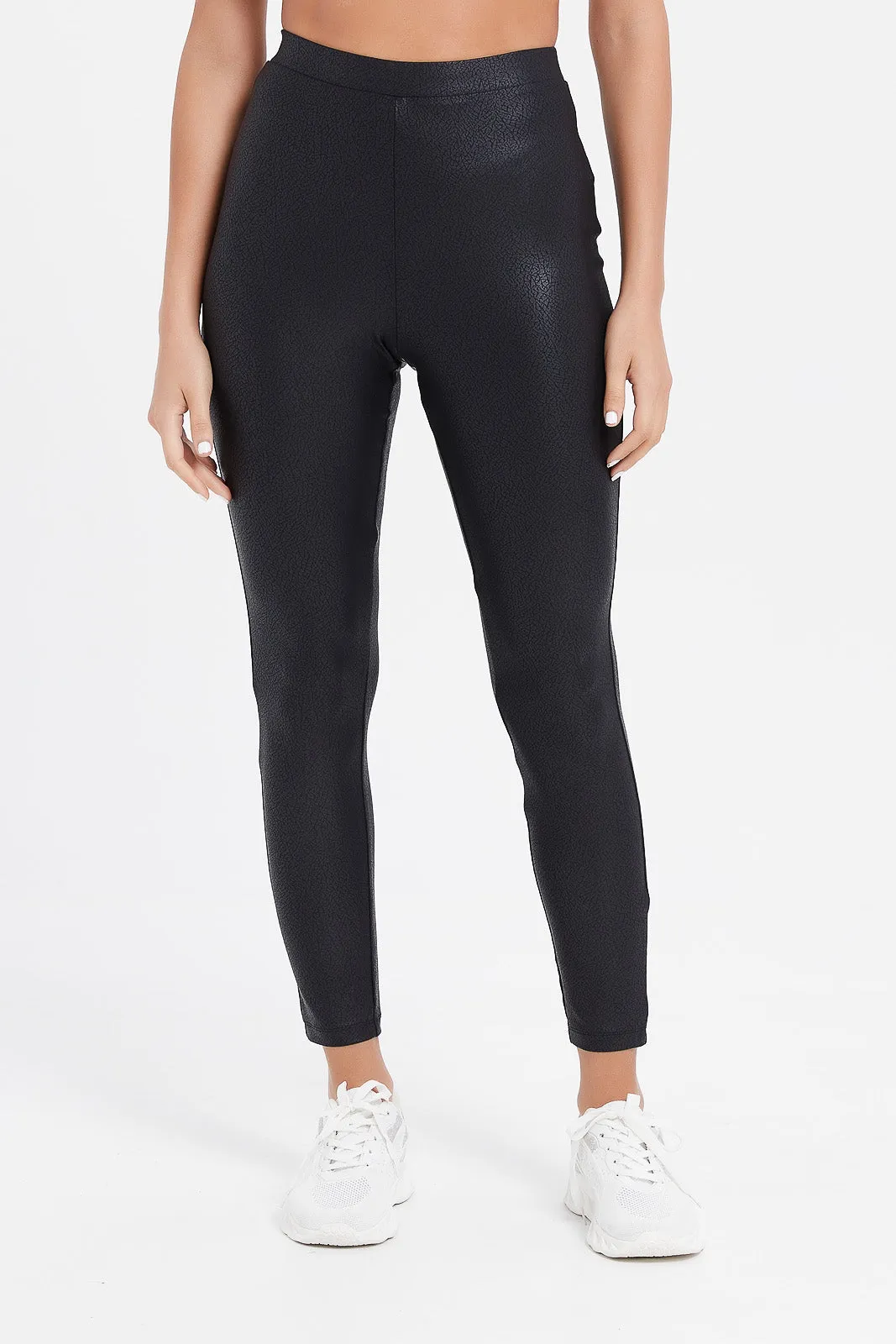 Women Black Textured Leggings