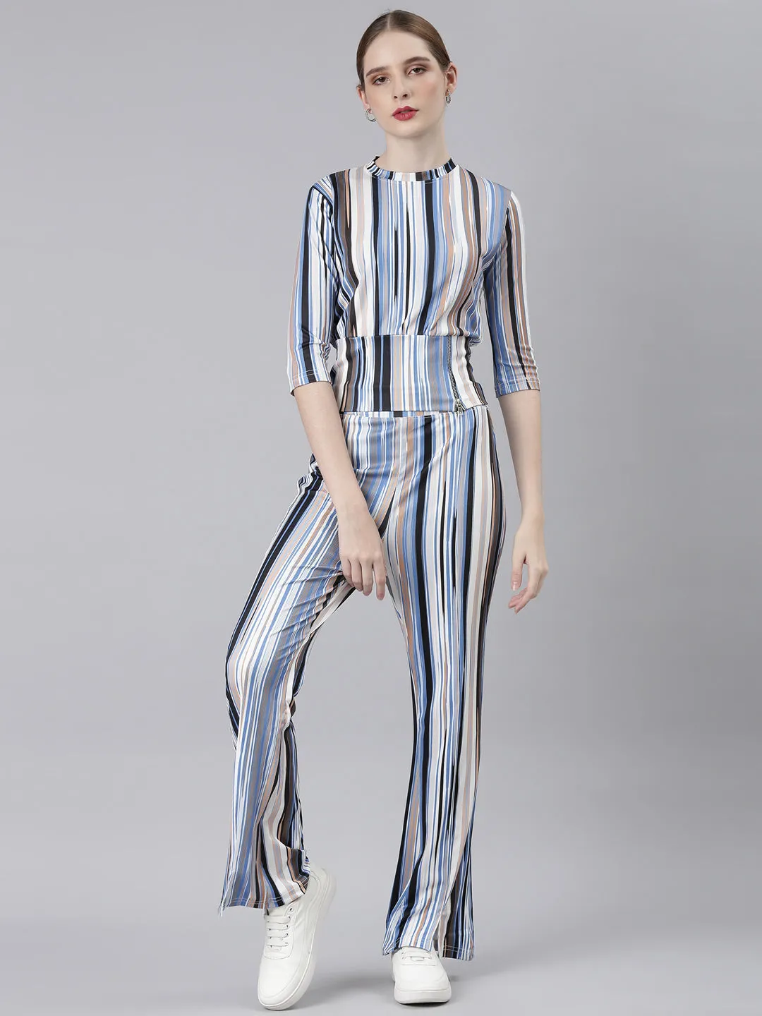 Women Blue Striped Tracksuit