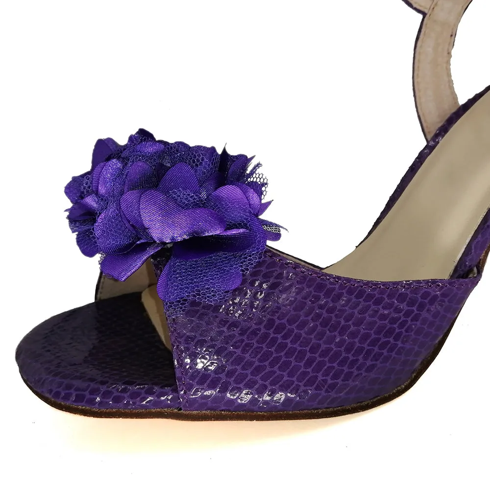 Women's Argentine Tango Shoes High Heel Dance Sandals Leather Sole Purple