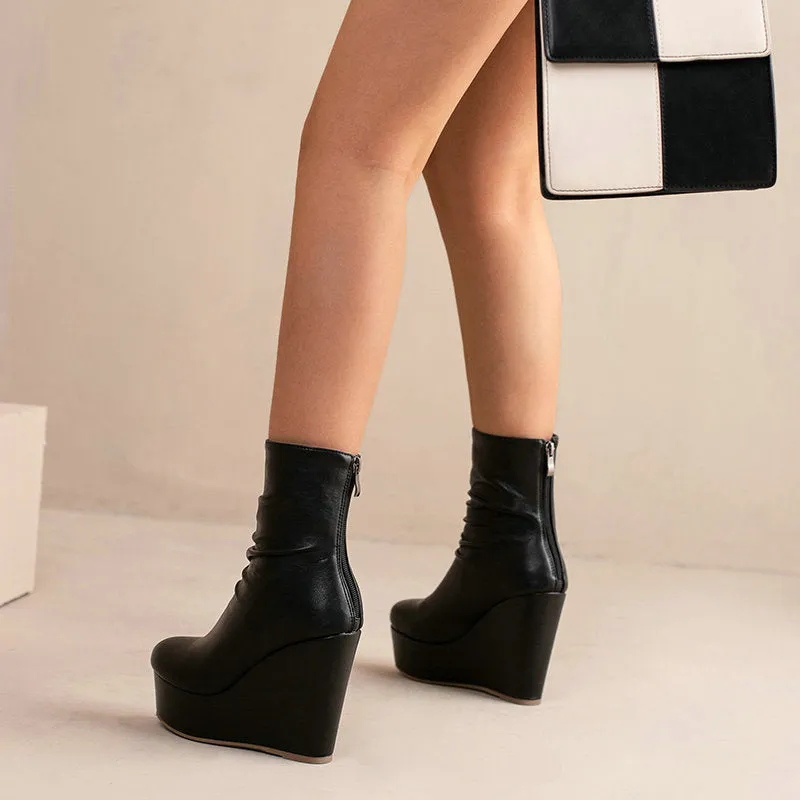 Women's Fashion Thick Bottom Slope Heel Martin Boots