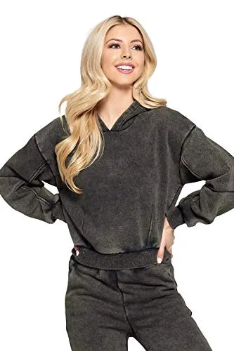 Women's Long Sleeve Hooded Cropped Oversized Sweatshirt Hoodie