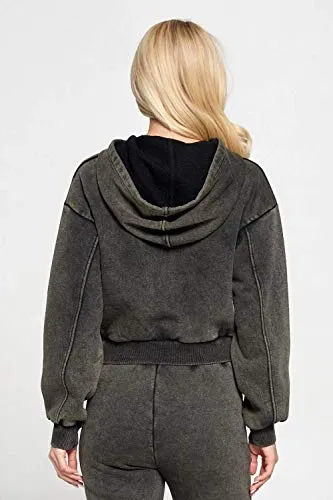 Women's Long Sleeve Hooded Cropped Oversized Sweatshirt Hoodie