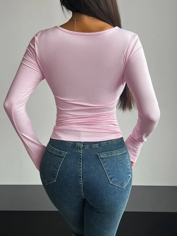 Women's Long Sleeve Square Neck Tops Slim