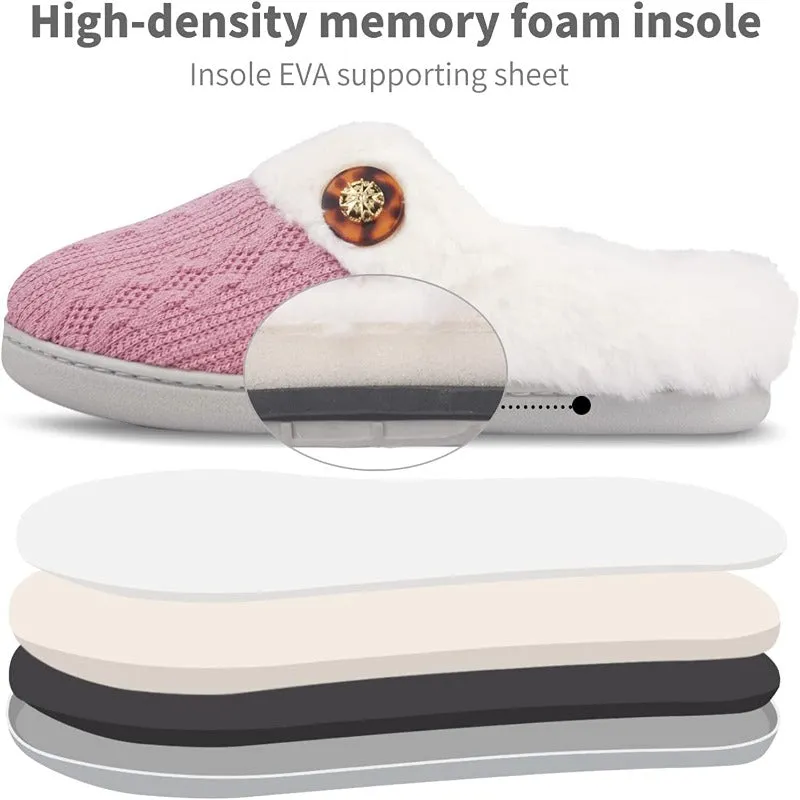 Women's Memory Foam Fuzzy House Slippers - Indoor Outdoor with Faux Fur Lining