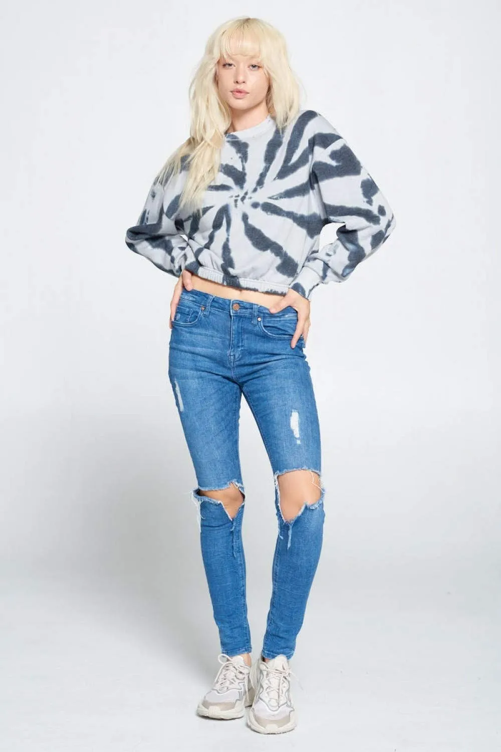 Women's Tie Dye Casual Fall Long Sleeves Printed Colorblock Pullover Sweatshirt