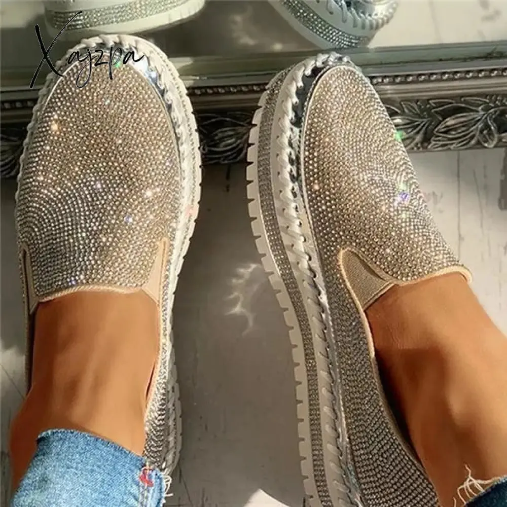 Xajzpa - Women Casual Fashion Rhinestone Slip-on Sneakers